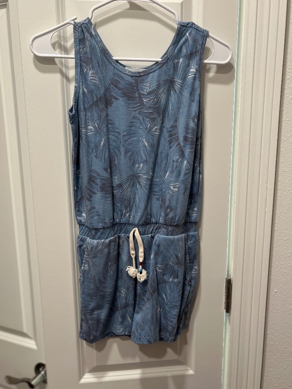 Sol Angeles Girls Blue Tropical Palm Print Romper Pockets Size 12